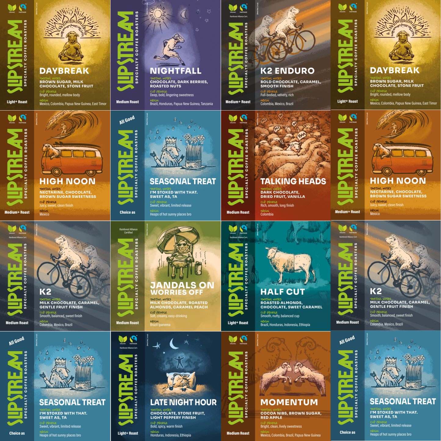 All coffee art labels by Slipstream coffee